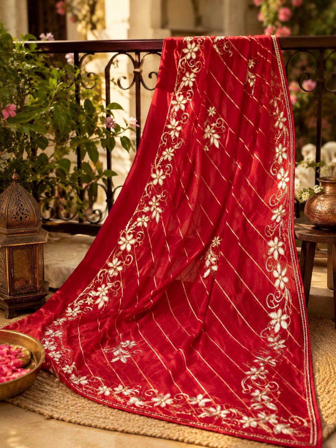 Ruby Organza Saree with Gotapatti Vines