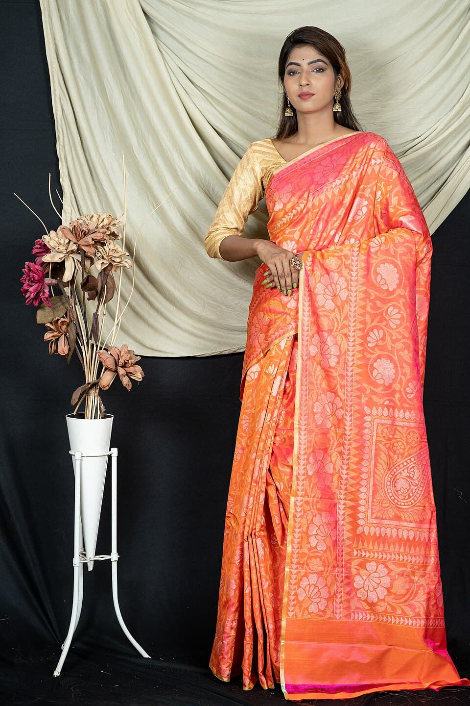 Peach Georgette Banarasi Saree