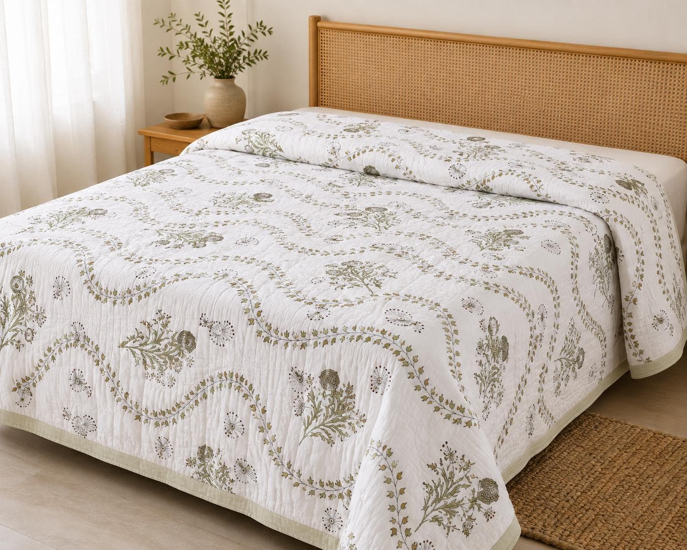 Olive Vine Quilted Cotton Dohar