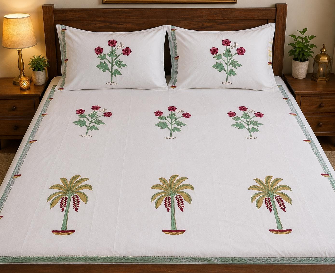 Palm & Poppy Block Print Bedsheet