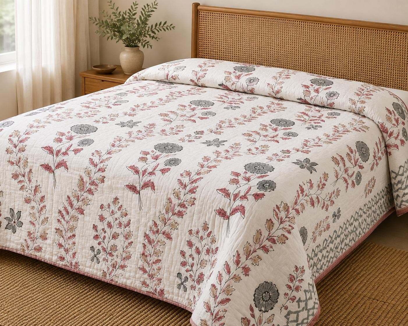 Coral Meadow Quilted Bedcover