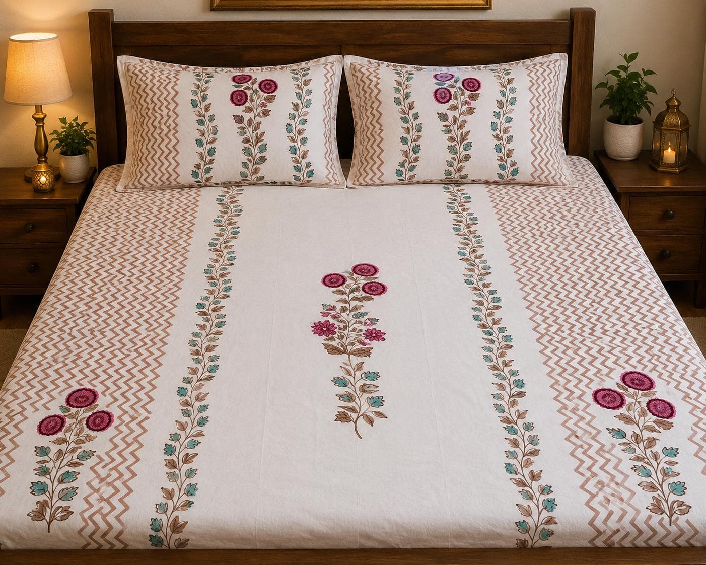 Chevron & Vine Block Print Bedsheet